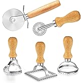 Artpico Ravioli Stamp Maker Cutter Roller Wheel Set of 5 Pasta Making Kit Wooden Handle Fluted Edge for Ravioli Press Cutter Pastry Dumplings Lasagna Pierogi Dough cut