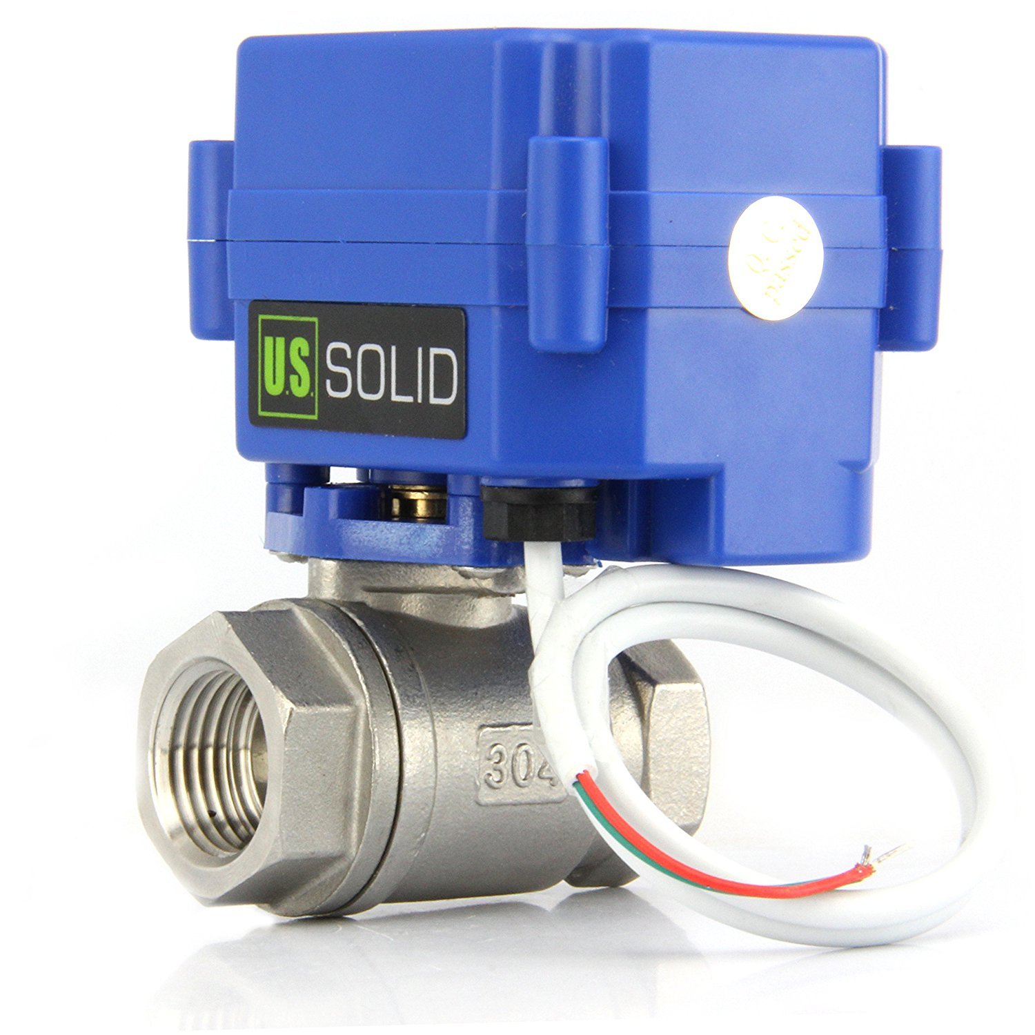 U.S. Solid 1/2" Motorized Ball Valve Stainless Steel Electrical Ball Valve Normally Open DN15 with Full Port, 9-24V AC/DC, 2 Wire Auto Return Setup