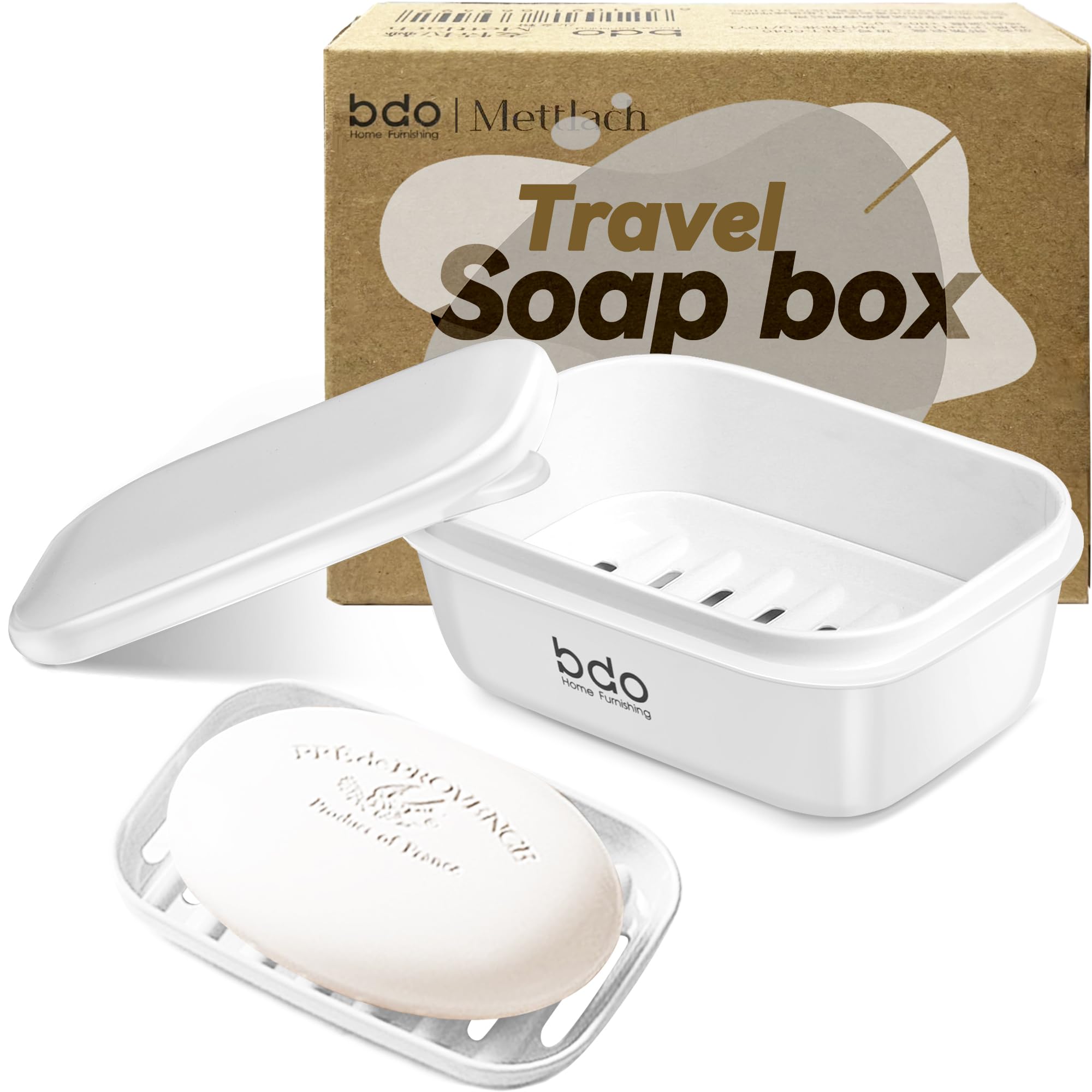 Travel Essentials Soap Holder with Lid,Leakproof Soap Dish with Drainage Layer, Portable Travel Soap Bar Case for Camping, Gym, Bathroom,Kitchen,Dormitory,Hotel(White)
