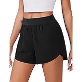 PINSPARK Womens Running Shorts High Waisted Athletic Shorts Quick Dry Exercise Workout Shorts with Mesh Liner