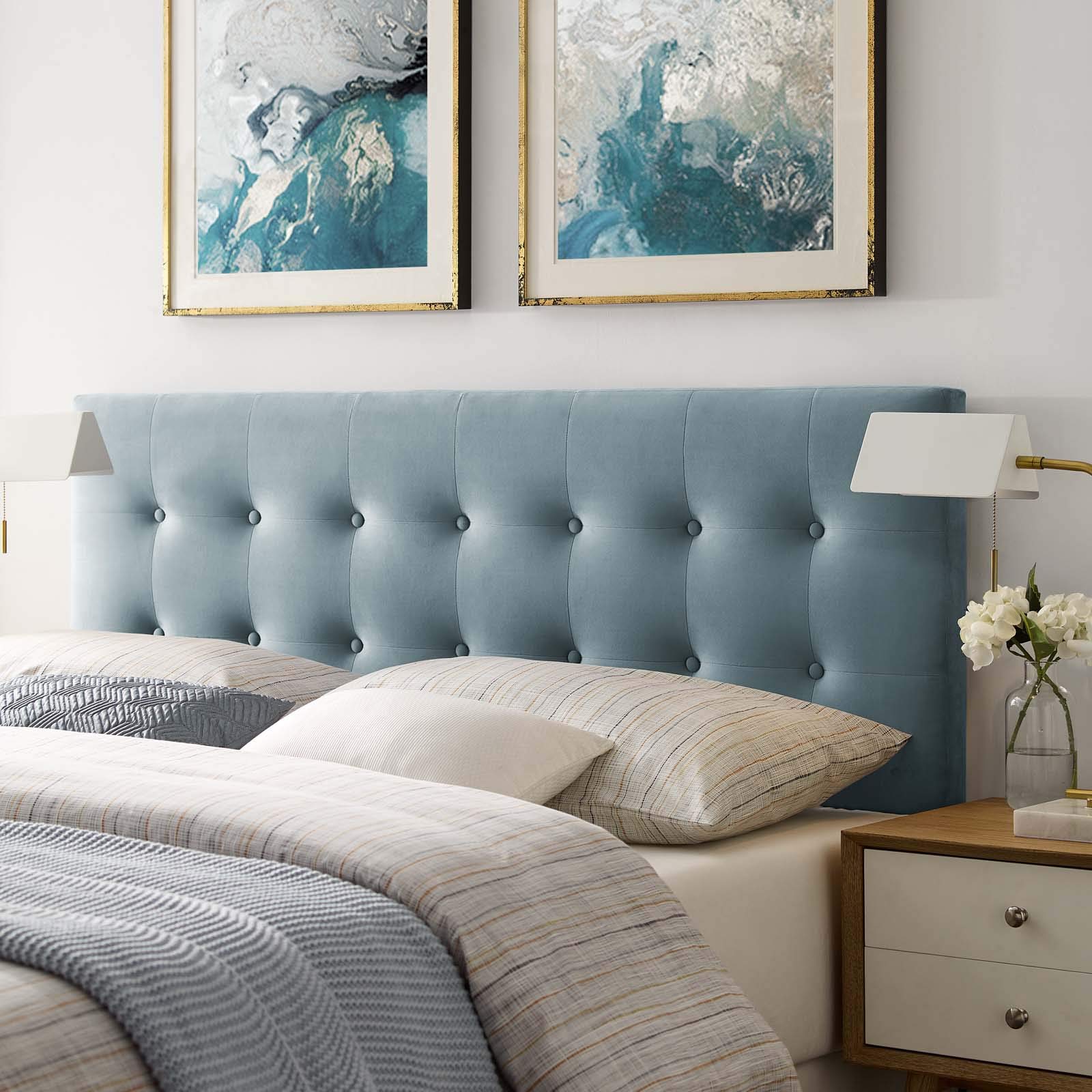 Photo 1 of **ONLY HEADBOARD**1043330952
Emily King Biscuit Tufted Performance Velvet Headboard - East End Imports MOD-6117-LBU