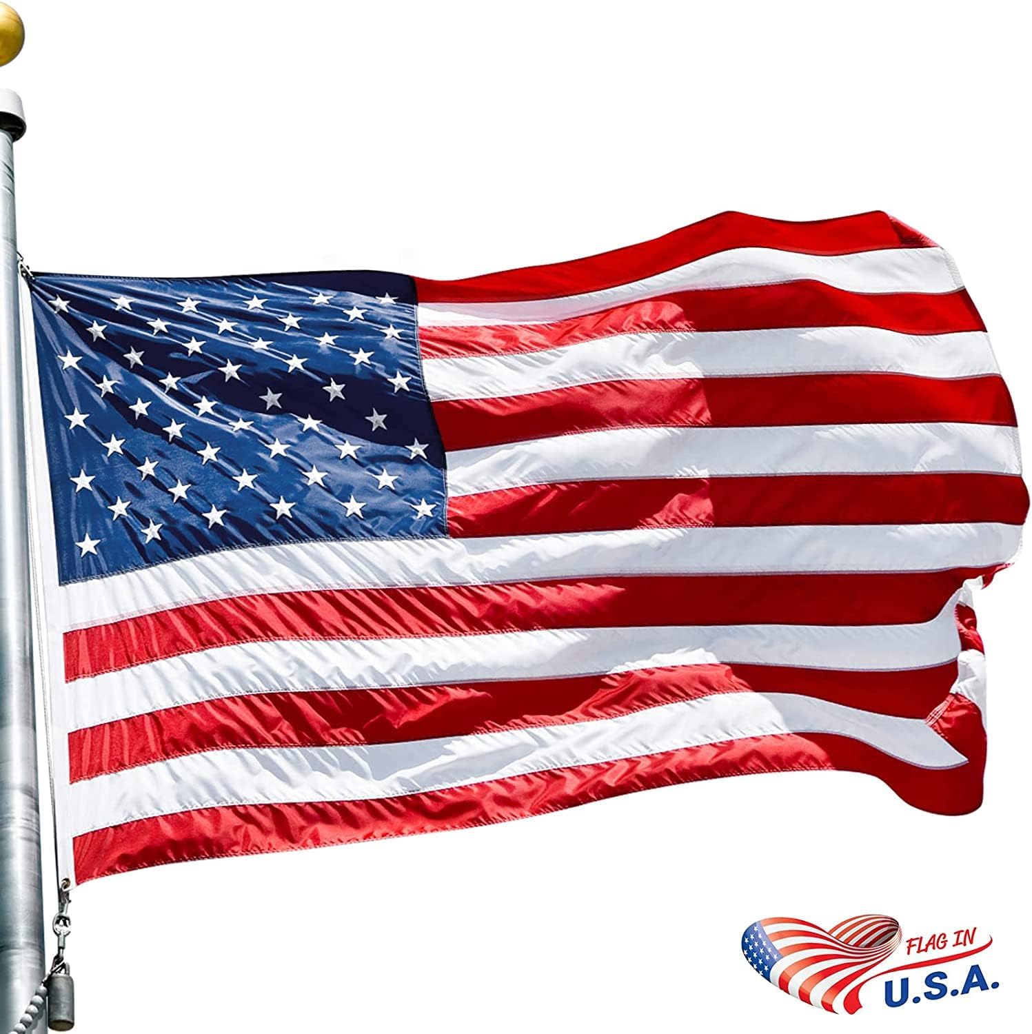 Flags - American Flag 3x5 FT 210D For Outside 100% Made In USA Most Durable, Heavy Duty, Luxury Embroidered Star with Brightly Colored Brass Grommets Premium US Flag (3x5 Ft)