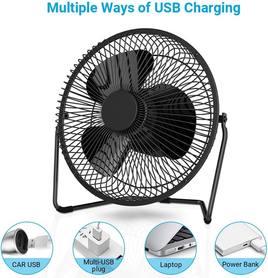 EasyAcc 8 inch USB Desk Fan (USB POWERED ONLY) Enhanced Airflow USB Table Fan Lower Noise 2 Speeds 360° Rotation Desktop Metal Fan Air Circulator Personal Cooling Fan for Home Office Hurricane Camping: Computers & Accessories