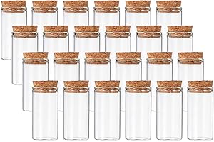 PATIKIL 25ml Test Tubes, 24pcs 2.36x1.18 Glass Clear Flat Bottom Test Tube Containers with Cork Stopper for Bead Party Candy 