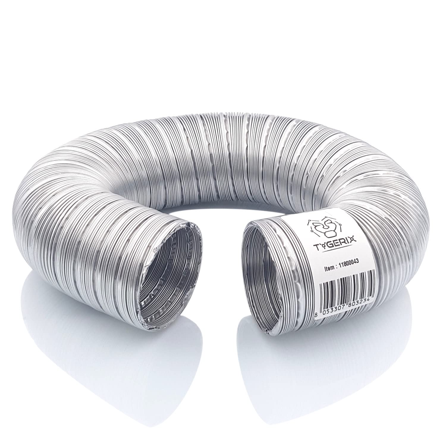 TYGERIX® DN 60 mm / 6 cm / 2 3/8" (2.375 inch) Aluminum Flexible Hose | Extendable to 1.2 Meters | 250 °C (482 °F) Heat Resistant | Corrosion Resistant | Greater Thickness | Certified