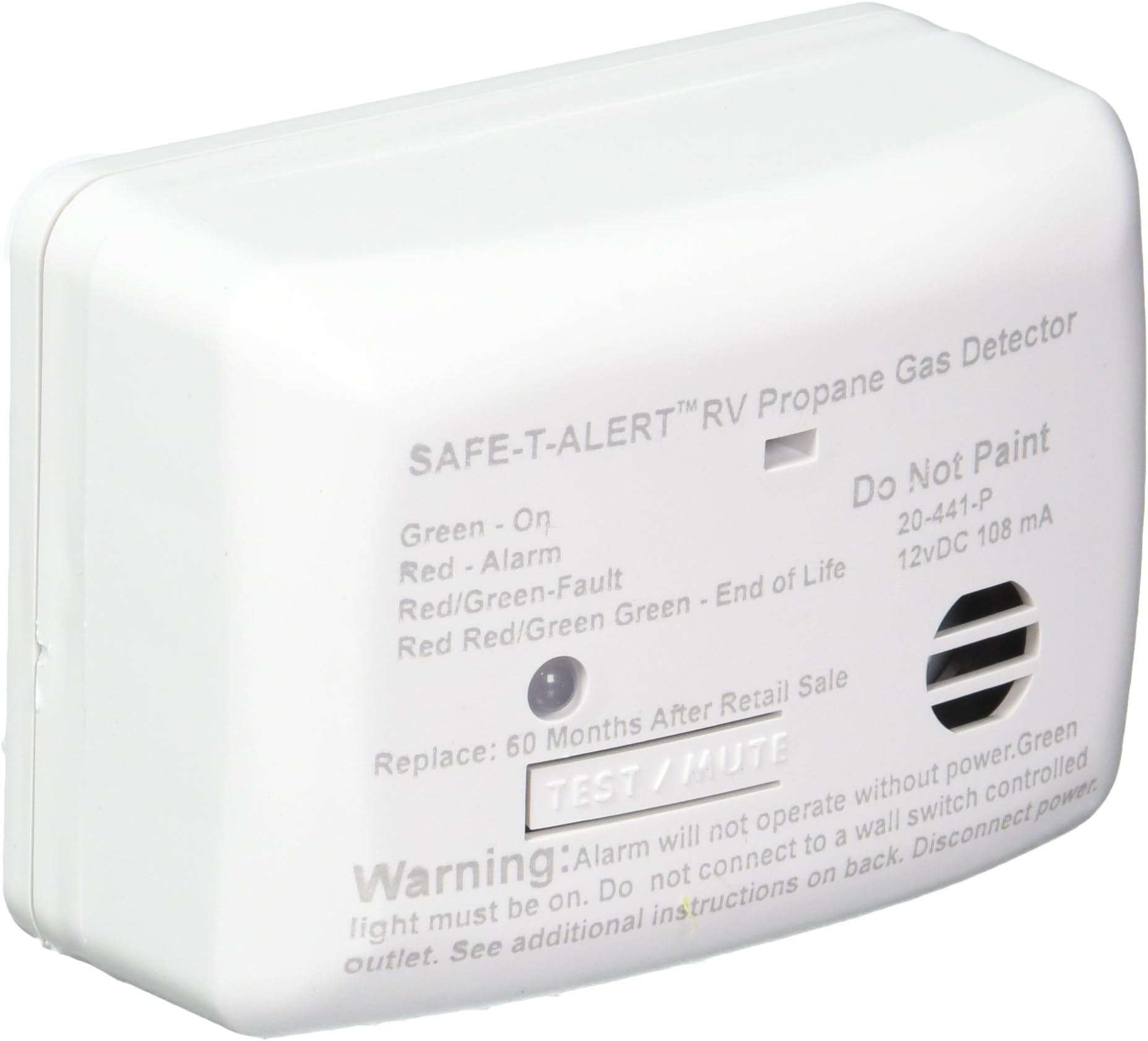 MTI INDUSTRIES 20441PWT 12V Propane/Gas Detector, White