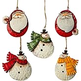 Crafjie 5 Pack Rustic Metal Double-Sided Christmas Tree Ornaments Tin Santa Snowman Decorations Hanging Pendants Ornaments Christmas Hanging Ornament Xmas Holiday Decor