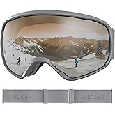 TICONN Ski Goggles Anti-Fog, UV Protection OTG Snowboard Goggles, Compatible with Helmets for Men Women (Stone Gray)