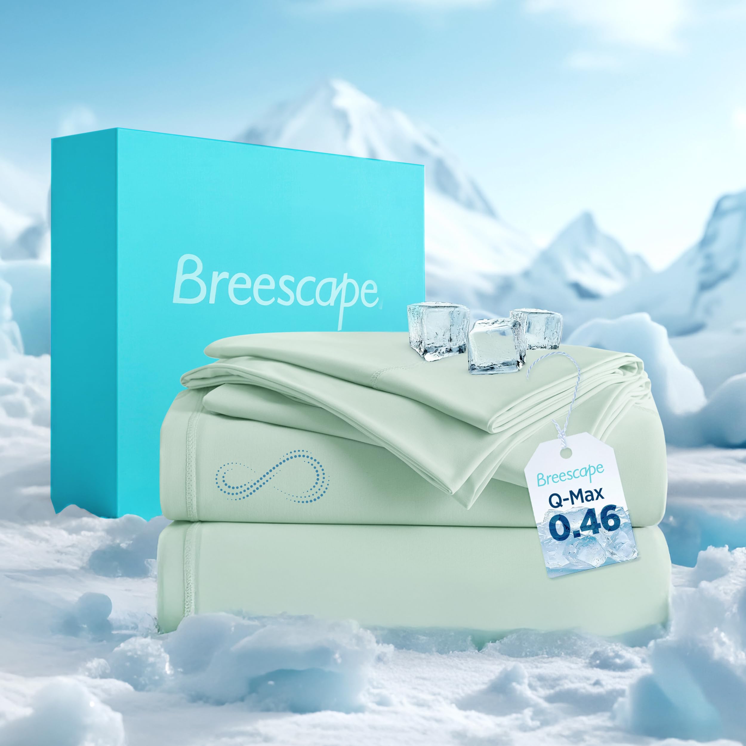 Photo 1 of Breescape Cooling Sheet Set King Size - BlendTek™ Dry & Cool Technology for Hot Sleepers and Night Sweats, Q-Max>0.46 Tech, Deep Pocket Up to 18", 360° Elastic Band, Mint Green