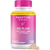 Pink Stork No Flow Breast Milk Dry Up Supplement, 60 Capsules | Sage, Parsley, and B Vitamins, Stop Breastfeeding Support, Ease Milk Production, Postpartum Essentials for Women