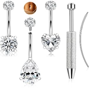 ONESING 14G Belly Button Rings Hypoallergenic Surgical Stainless Steel Belly Rings for Women Round Heart Teardrop Cubic Zirco