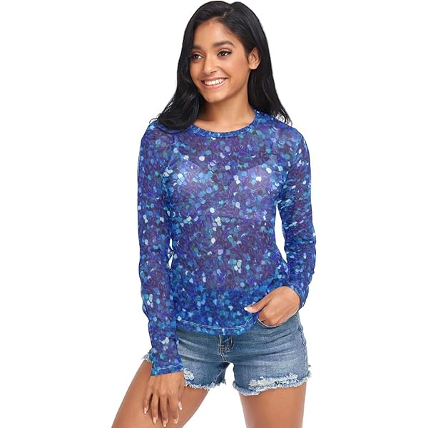 JHKKU See Through Tops Galaxy Sun Moon Star Mesh Long Sleeve