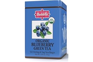 BREW LA LA TEA Brew La La Organic Green Tea - Natural Blueberry Flavor - 50 Double Chambered Bags - Low Caffeine Gourmet Tea - Certified Organic