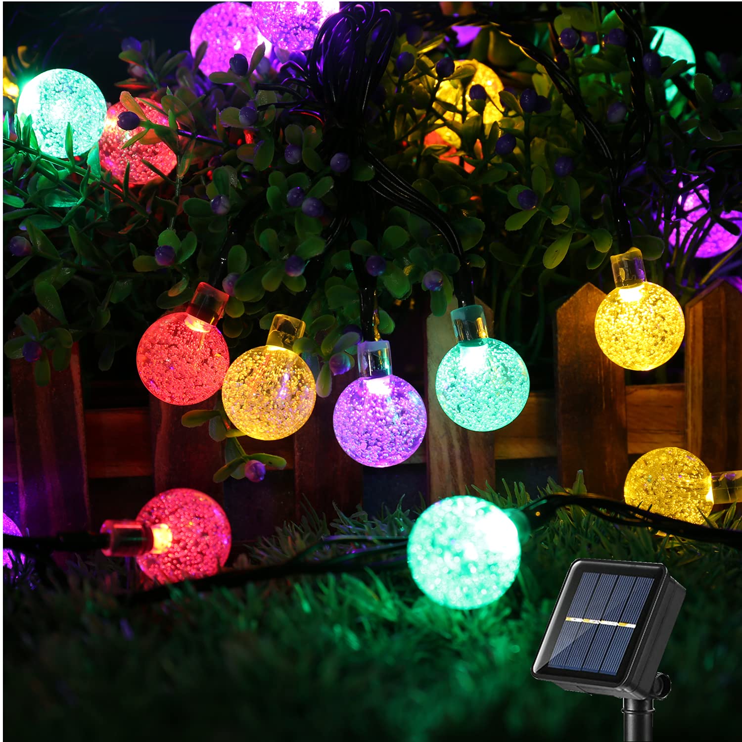 Solar String Lights Outdoor, BrizLabs 30 LED Solar String Lights Multicolor Solar Crystal Ball Lights 8 Modes Waterproof Garden Lighting for Home Patio Yard Wedding Festival Christmas Party