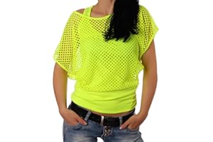 Smile Fish Women Casual Sexy 80s Costumes Fishnet Neon Off Shoulder T-Shirt