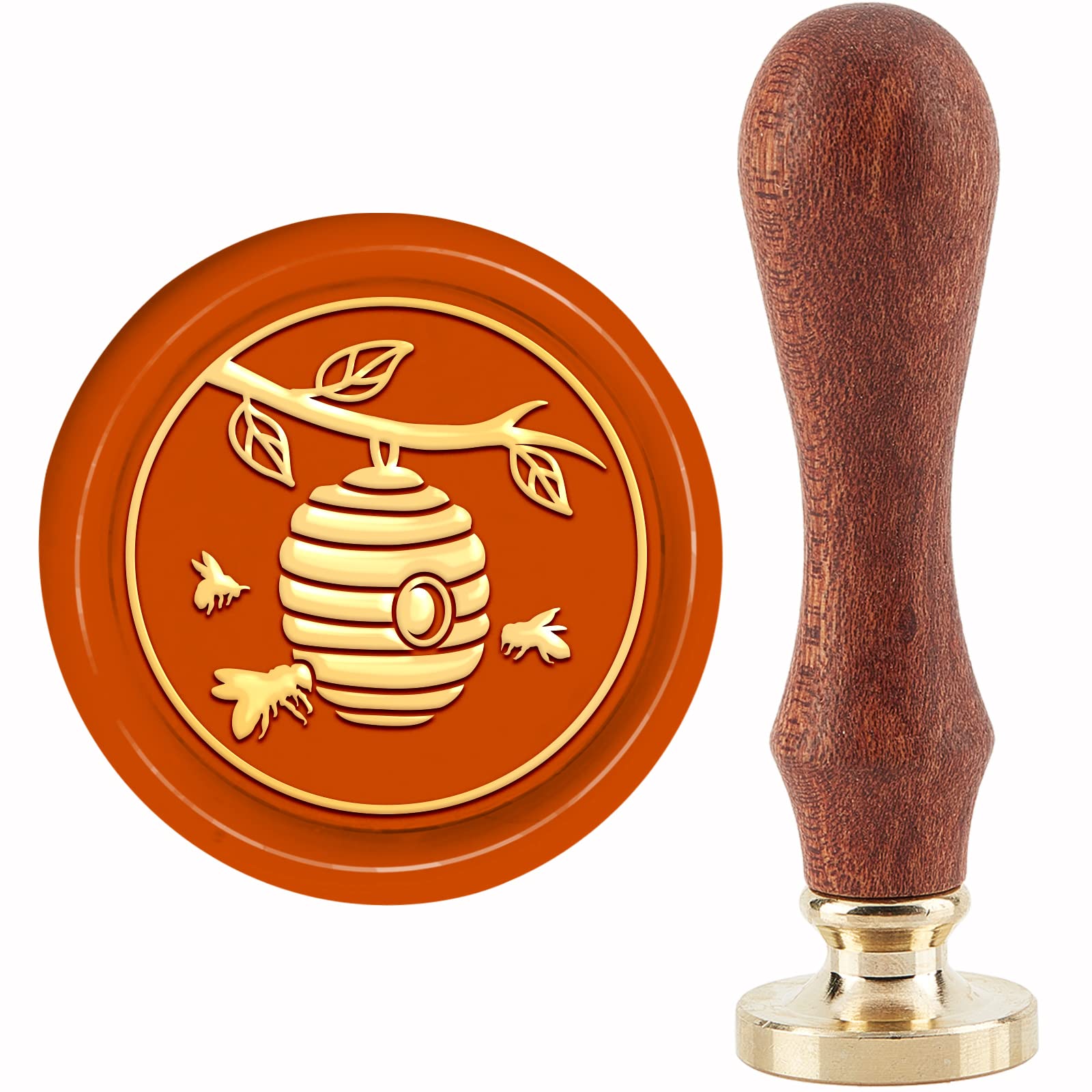 CRASPIRE Honeycomb Wax Seal Stamp Bee Hive Sealing Stamp Copper Seals Retro Removable Brass Stamp Head with Wooden Handle for Wedding Letter Invitation Envelope Cards Scrapbooking Package