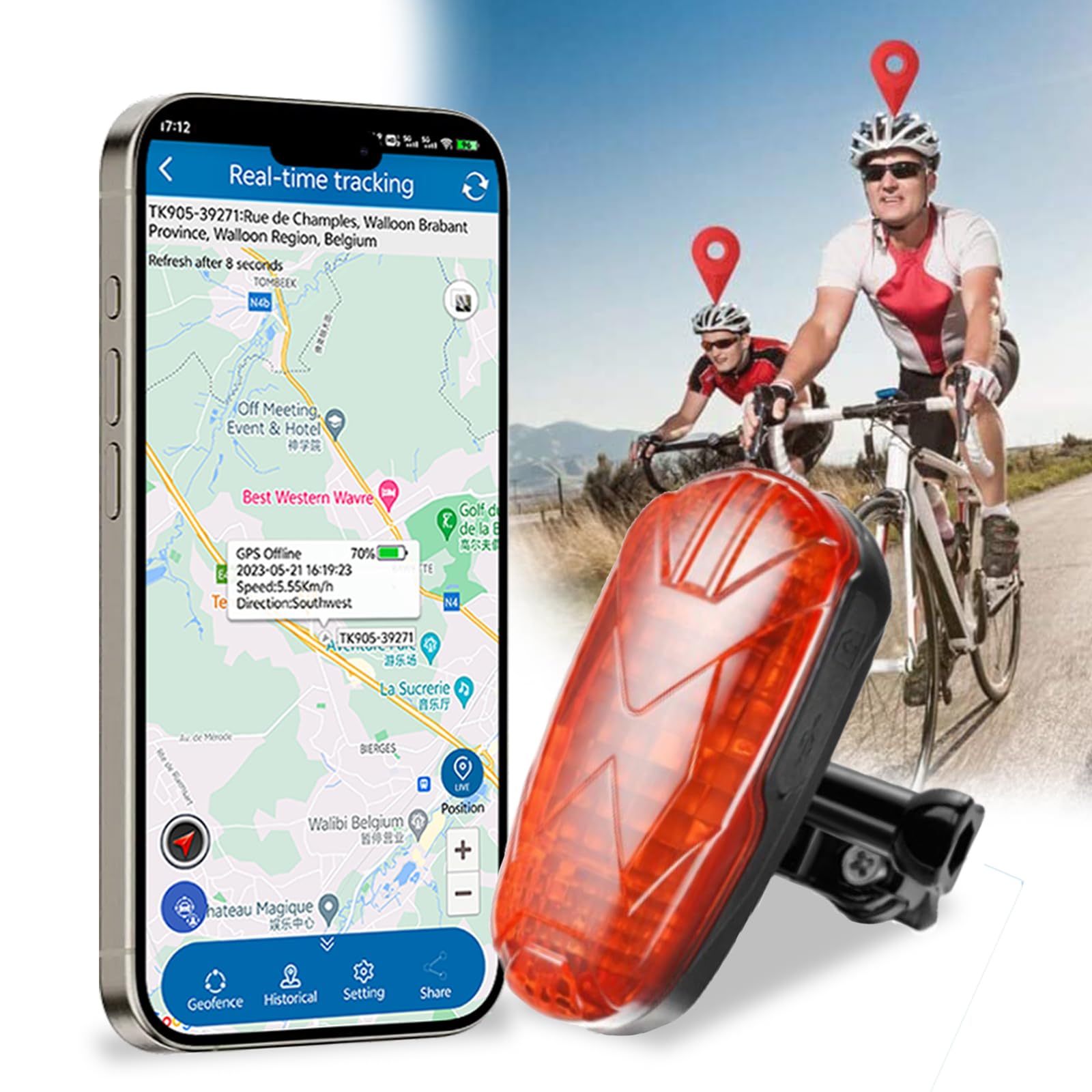 4G Bike Tracker Real-time Tracking Anti Theft Bicycle LED Taillight Hidden Bike GPS Tracker Waterproof SOS Geofence Alarm GPS Tracker for Bike Motorbike Baby Carriage, Free APP Unlimited Distance