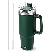 40 oz Tumbler with Handle | Stainless Steel Insulated Tumblers with Lids and Straw | Insulated Travel Mug Iced Coffee Cup | Keeps Cold for 34 Hours | Dishwasher Safe, BPA Free | Sage Green