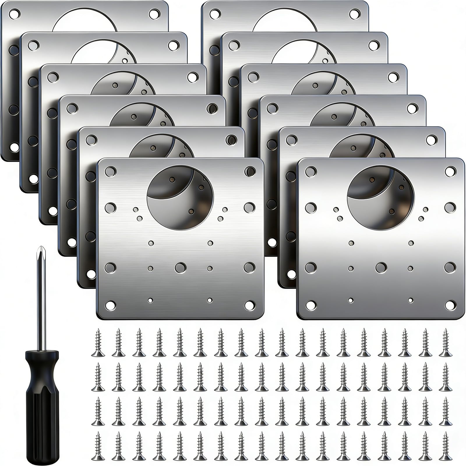 Cabinet Hinge Repair Plate, 12PCS Cabinet Hinge Repair Kit with 72 Screws, Kitchen Door Hinges Repairs Plates Stainless Steel for Kitchen Cupboard Wardrobe Wood Furniture