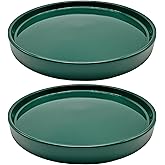 2 Pack Ceramic Plant Saucer Pot Tray 7 Inch, Planter Saucers 4 5 6 7 8 9 10 11 12 13 Inch for Indoors Outdoor, Durable Sturdy Flower Drainage drip Water Tray for Glazed Pots Base (7 Inch-Green)