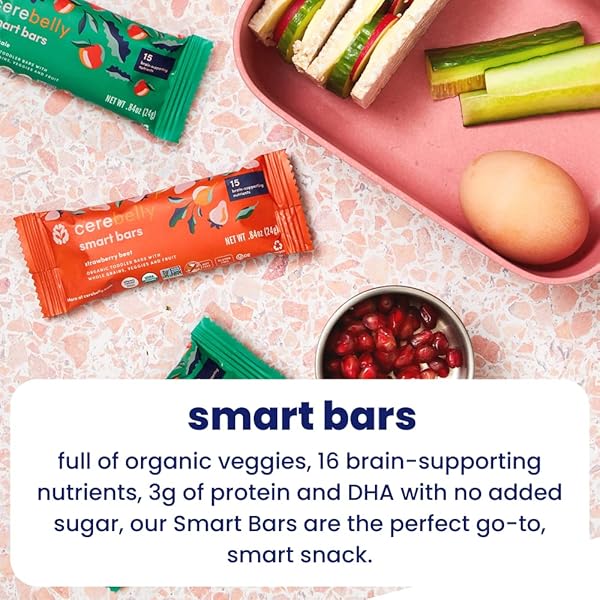 CEREBELLY TODDLER BARS – ORGANIC SWEET POTATO BLUEBERRY BANANA SMART BARS | HEALTHY SNACK FOR KIDS | 16 BRAIN-SUPPORTING NUTRIENTS, GLUTEN FREE, NUT FREE, NO ADDED SUGAR | BABY SNACKS | PACK OF 5