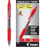 PILOT G2 Premium Gel Pens, Bold Point 1.0mm, Red Ink, 12-Pack | Write more, gel pens 1.0 for notes and journaling, quick drying, refillable and retractable rolling ball, pens red ink