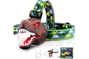 ELLA MAMA Upgraded Rechargeable Dinosaur Headlamp for Kids, Led Flashlight for Boys or Girls Outdoor Camping Gear, Roar & Silent Mode- Ideal Gift for Birthday, Halloween, Christmas