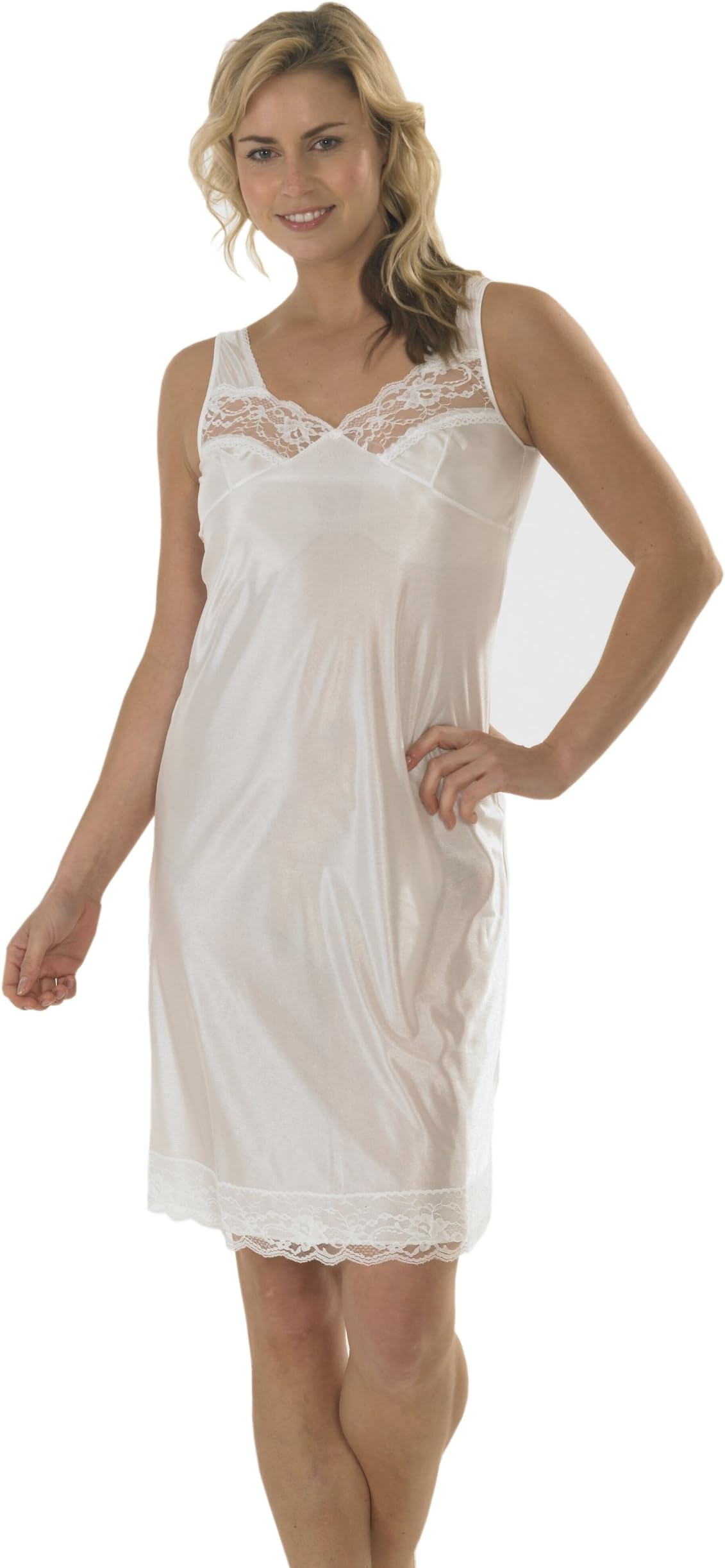 Womens/Ladies Anti Static Full Slip Underskirt Built Up Shoulder With Front & Bottom Lace, Various Sizes