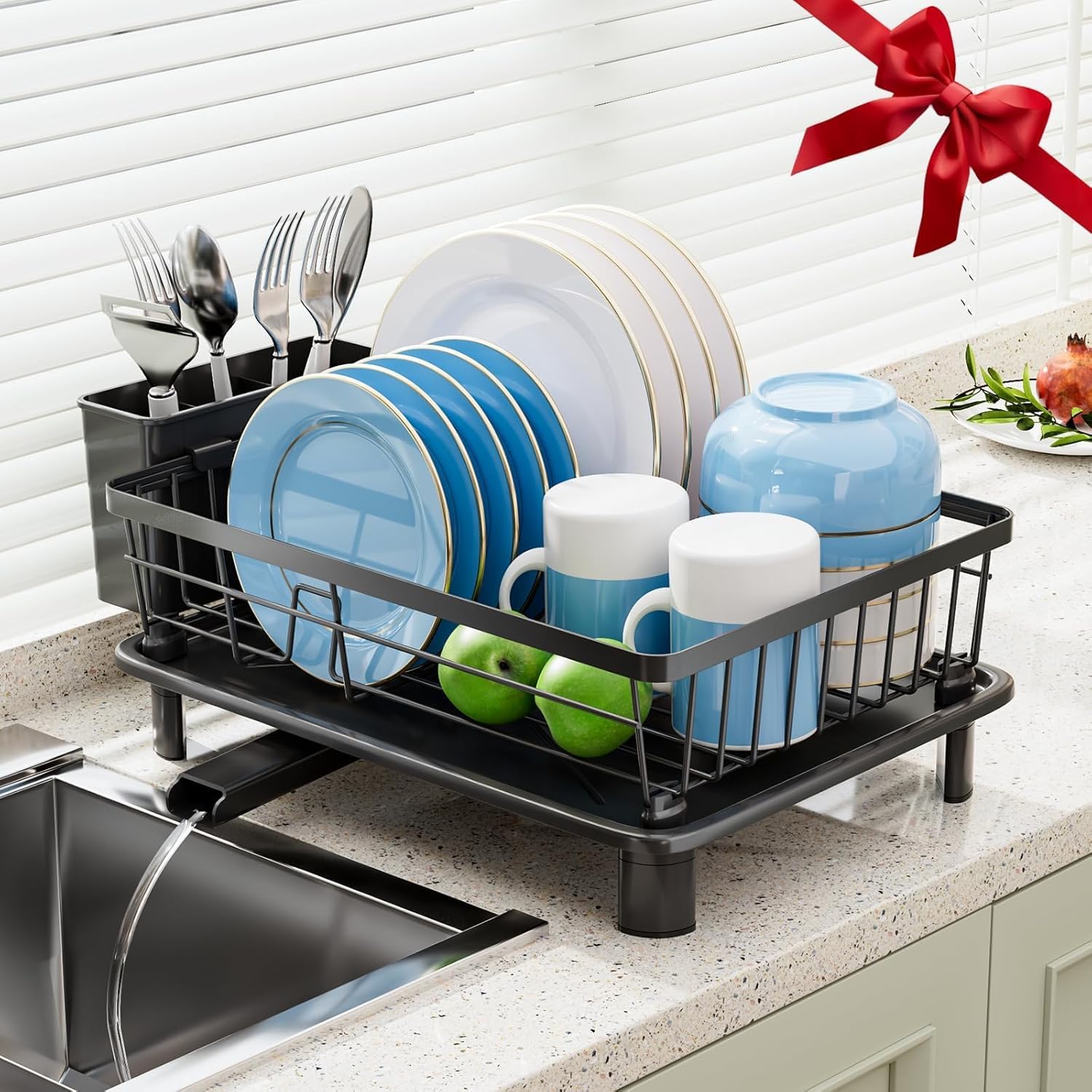 Photo 1 of Dish Drying Rack, Stainless Steel-Dish Rack, Dish Racks for Kitchen Counter, Kitchen Dish Drainers with Removable Utensil Holder,New drain outlet,Plate Rack and Drainboard,(Black-11" W x 15" L)
