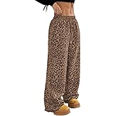 ACCPUR Women's Leopard Baggy Wide Leg Sweatpants Drawstring High Waisted Cheetah Print Lounge Barrel Trousers with Pockets