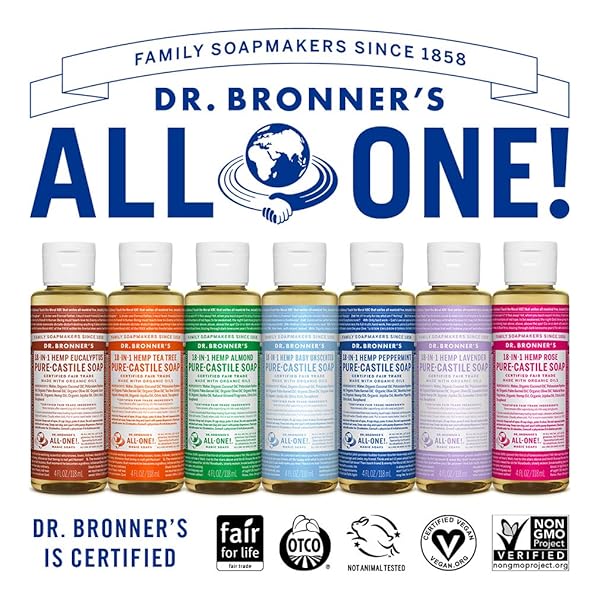 DR. BRONNER’S – PURE-CASTILE LIQUID SOAP (EUCALYPTUS, 4 OUNCE) – MADE WITH ORGANIC OILS, 18-IN-1 USES: FACE, BODY, HAIR, LAUNDRY, PETS AND DISHES, CONCENTRATED, VEGAN, NON-GMO