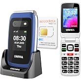 UNIWA V202T 4G Flip Phone Unlocked for Seniors, Basic Cell Phone HD Dual Screen 2.4"+1.77", Speed Dial, SOS Button, Big Fonts, Camera, Bluetooth, FM Radio, 1450mAh Battery with Speedtalk SIM Card-Blue