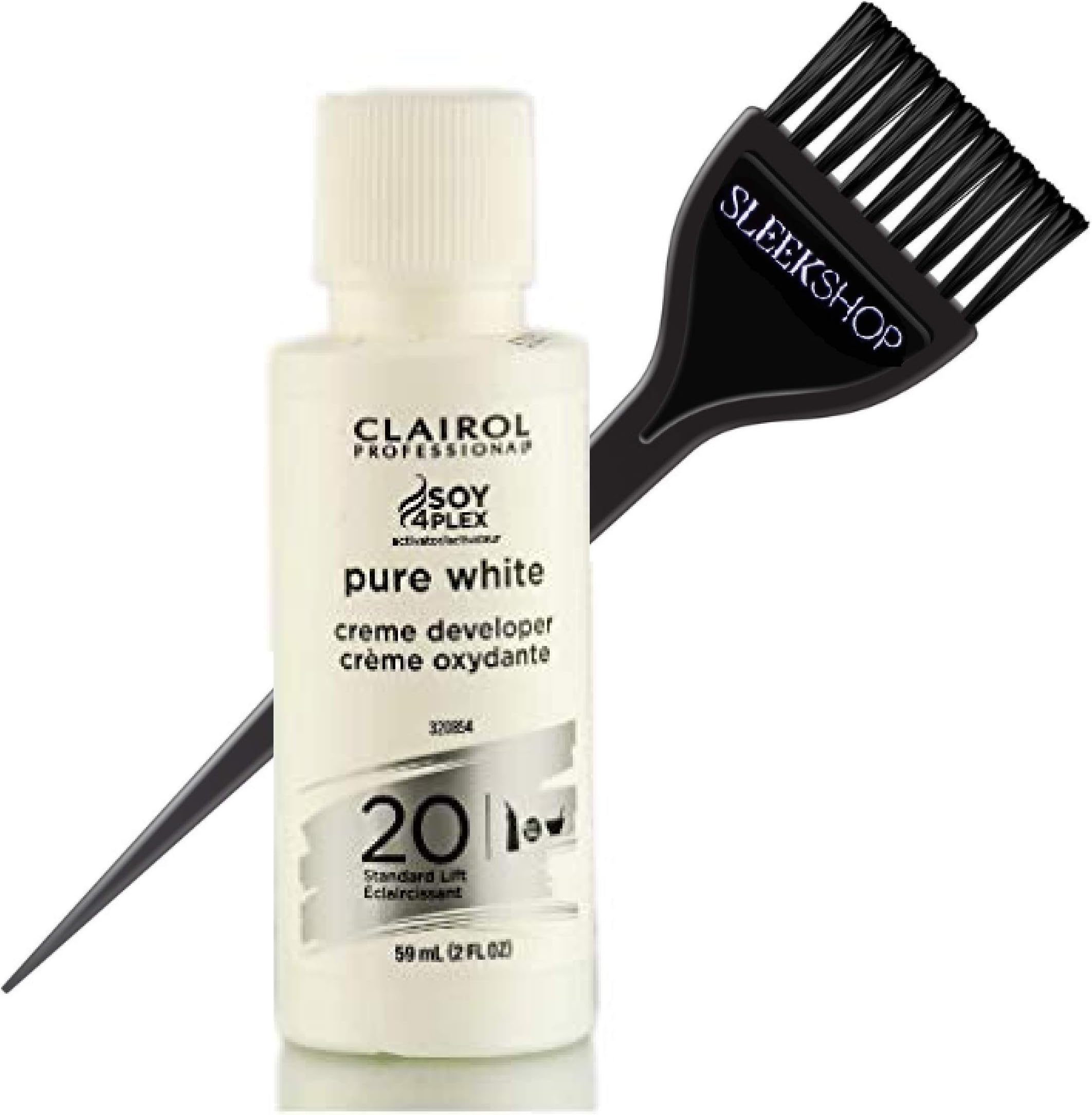 Clairol PURE WHITE Creme Developer (w/Sleek Tint Brush) Haircolor Cream Peroxide for Permanent Hair Color Dye & Lighteners (20 VOLUME, 2.0 OUNCE SIZE)
