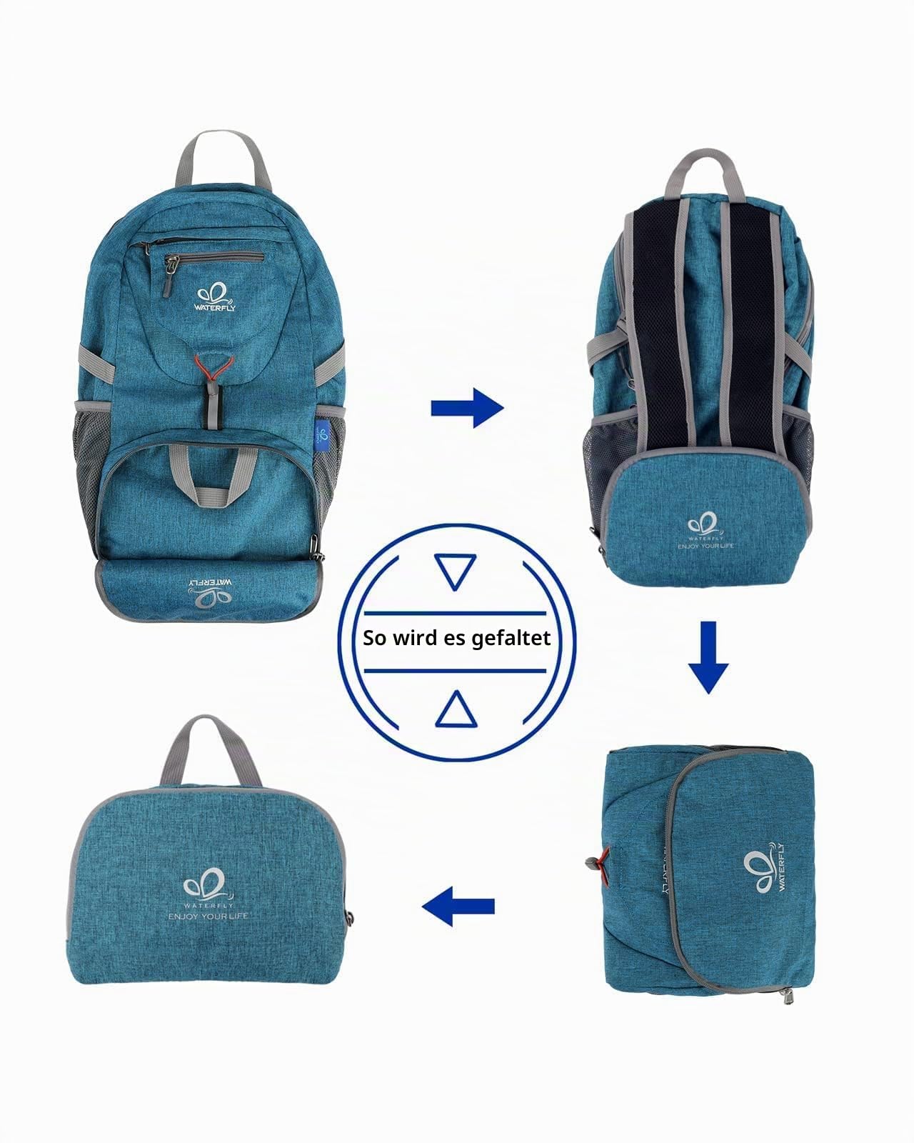 WATERFLY Ultraleicht Faltbarer Rucksack 20L: Klein Wanderrucksack 6