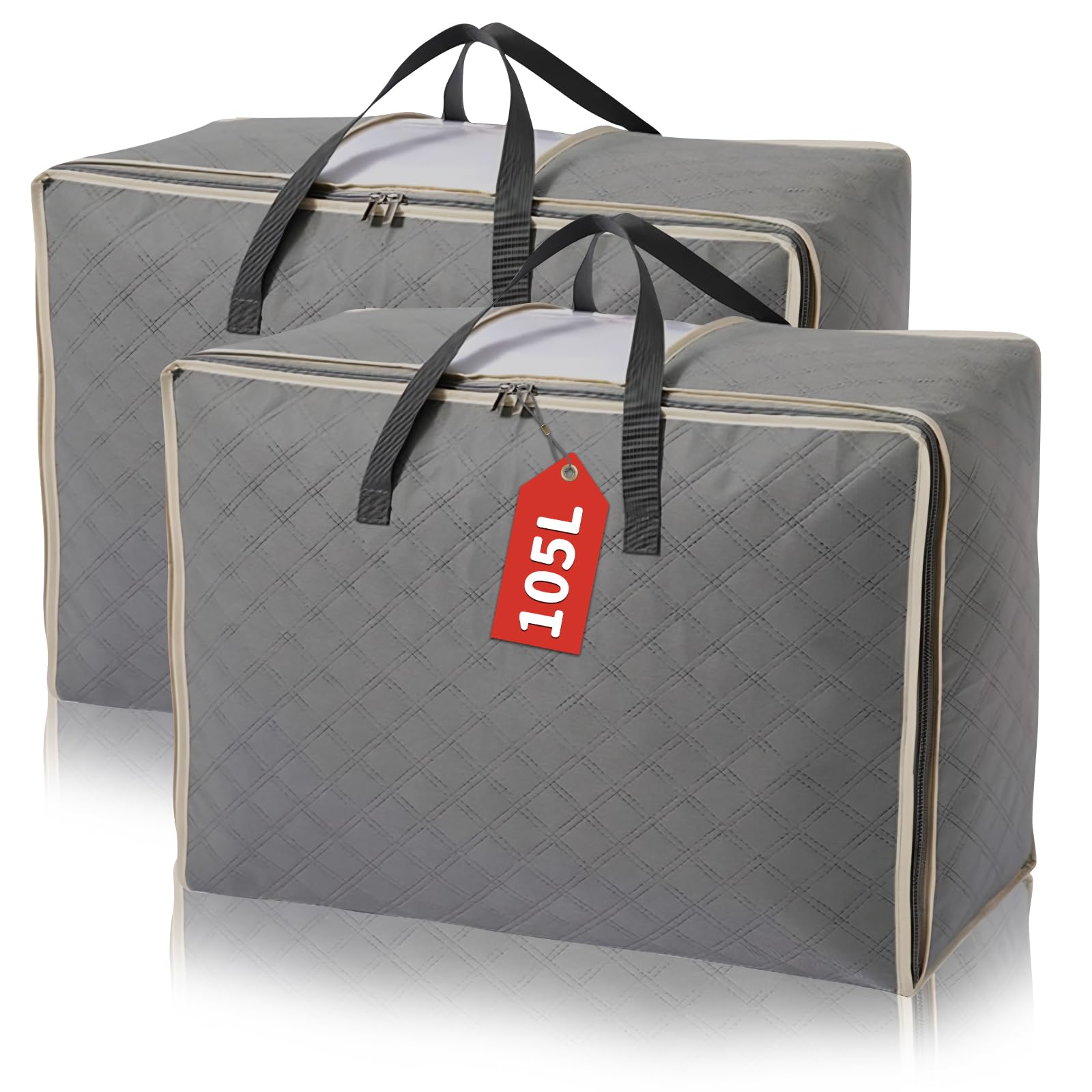 CHARMDI 2 Pack 105L Storage Bags, Wardrobe Storage Organiser, Breathable Large Storage Bags, 3 Sided Zip Top Lid, Duvet Storage Bag with PVC Window for Bedding, Clothes, Moving Home