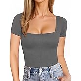 MANGOPOP Womens Square Neck T Shirts Long Sleeve Short Sleeve Tops Fitted Tees