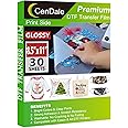 CenDale 𝐏𝐫𝐞𝐦𝐢𝐮𝐦 DTF Transfer Film 8.5"x11" - 30 Sheets Single-Sided 𝐆𝐥𝐨𝐬𝐬𝐲 Clear PreTreat Sheets PET Heat Transfer Paper for DIY Direct Print on All Fabric and Colors T-Shirts Textile