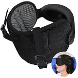 SARISUN Travel Pillows for Airplanes, Airplane Pillow for Long Flight Car Road Trip, Airplane Head Strap with Sleep Eye Mask, 360° Support Headrest, Stop Bobblehead Travel Neck Pillow, Mottled Black