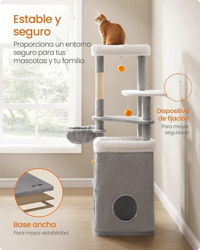 Árvore de Gato, Multinível, 150 cm, 3 Plataformas, Cinzento Pomba