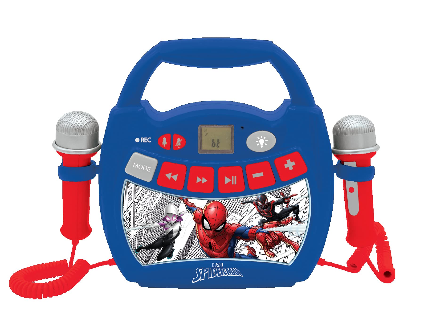 LEXIBOOK, Spider-Man, Portable karaoke digital player for kids, Microphones, Light effects, Bluetooth®, Record and voice changer functions, Blue, MP320SPZ