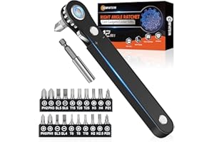 Ratcheting Screwdriver Men Gifts- 90 Degree Offset Screwdriver Bit Set Low Profile Pocket Screwdrive for Tight Space Cool Gad