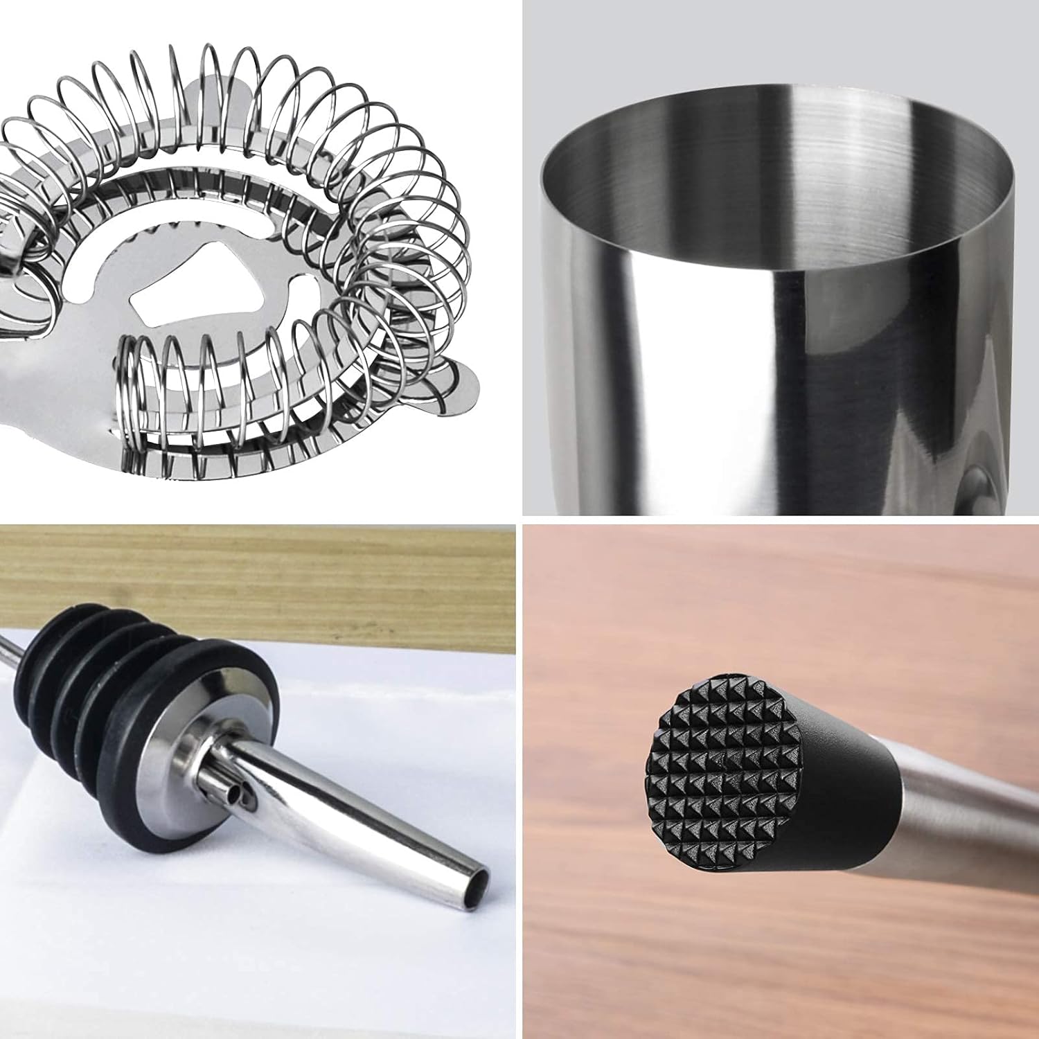 Bar Set Cocktail Shaker Set - 16 Piece Bartender Kit with Bamboo Stand Premium Stainless Steel Bartendering Tool for Home, Bars, Traveling, Outdoor Parties (Silver): Kitchen & Dining