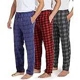 Real Essentials 3 Pack: Men's Fleece Pajama Pants Loungewear Soft PJ Bottoms Sleepwear with Pockets (Big & Tall Available)