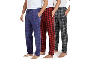 Real Essentials 3 Pack: Men's Fleece Pajama Pants Loungewear Soft Pj Bottoms Sleepwear Pockets (Big & Tall Available)