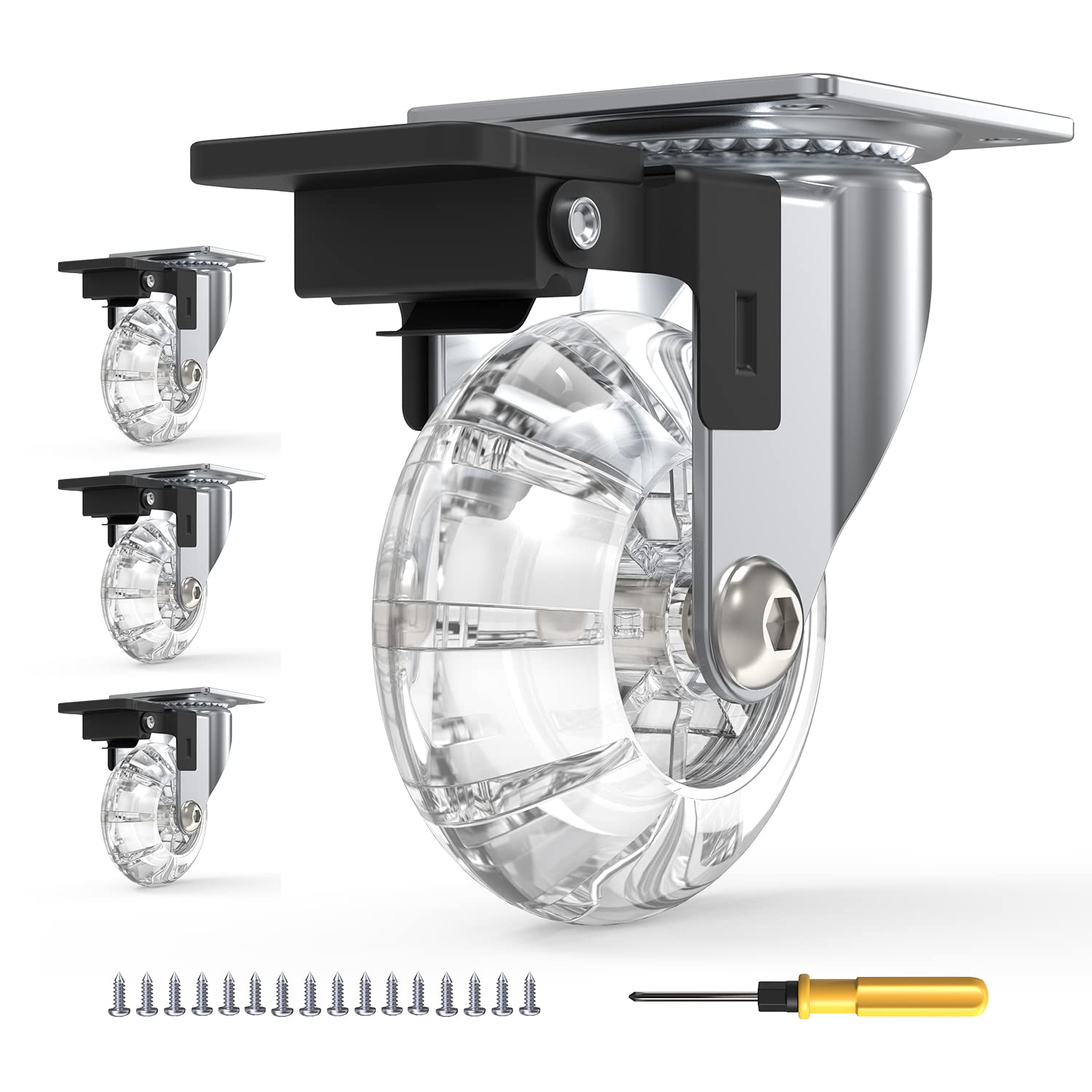 Joyvita 50mm Heavy-Duty Castors with Brake, Heavy-Duty Wheel Small with 360 Degree Rotation for Furniture, Swivel Castors Load Capacity 160KG for Pallet Furniture