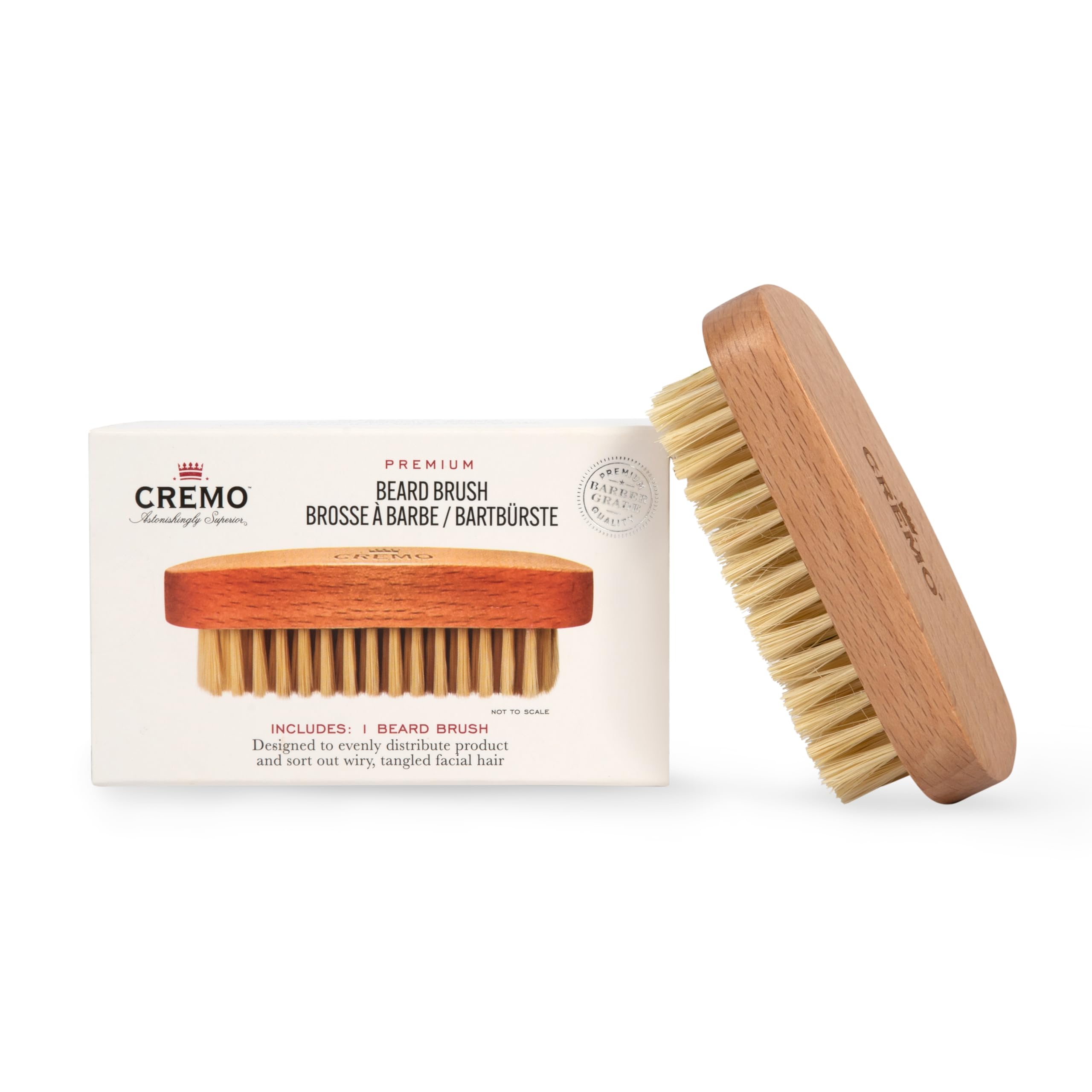 CREMO - Premium Beard Brush For Men - 100% Natural Sisal - Wood Handle to Shape and Style Facial Hair