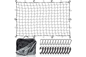 ZUOZE Natural Latex Core Super Duty Cargo Net for Pickup Truck Bed 4'x6' Stretches to 8'x12' | 12 Carabiners + 12 Hooks | Small Tight 4”x4” Mesh Bungee Net for Ford, Dodge, Chevy, Toyota, GMC