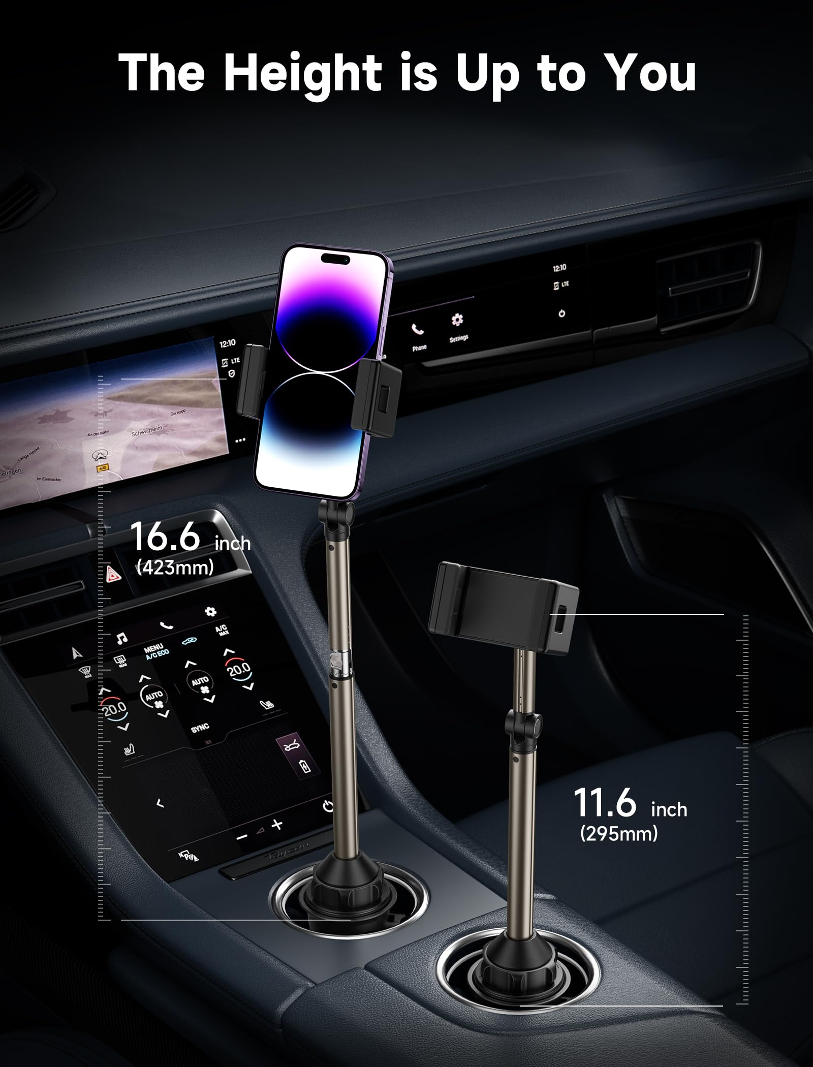 JSAUX Car Cup Holder Cellphone Mount, Metal Long-Arm Ultra Stable Phone Holder for Car Cupholders - Adjustable for iPhone 16 15 Pro Max 13 12 11, Samsung Galaxy S24 S23 Ultra, Google Pixel 9 Pro
