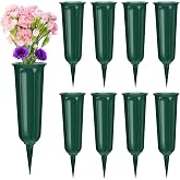 8pcs Cemetery Vases for Grave - Memorial Plastic Cone Vases with Foam Flower Holders s for Patriotic Memorial Veterans Cemetery Decorations Grave Accessories, Green