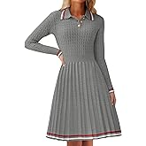 ZESICA Women's Midi Sweater Dress 2025 Fall Long Sleeve Cable Ribbed Knit A Line Swing Pleated Dresses